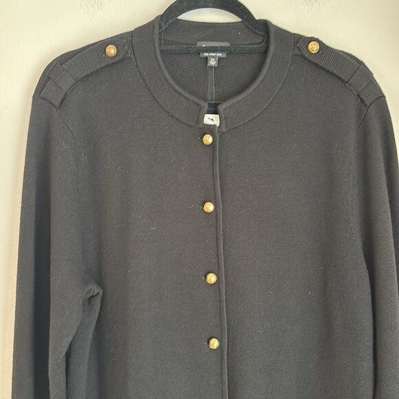 Talbot’s Women Black knit 100% merino wool jacket Gold Buttons Classic XL NWT! � - Picture 2 of 9